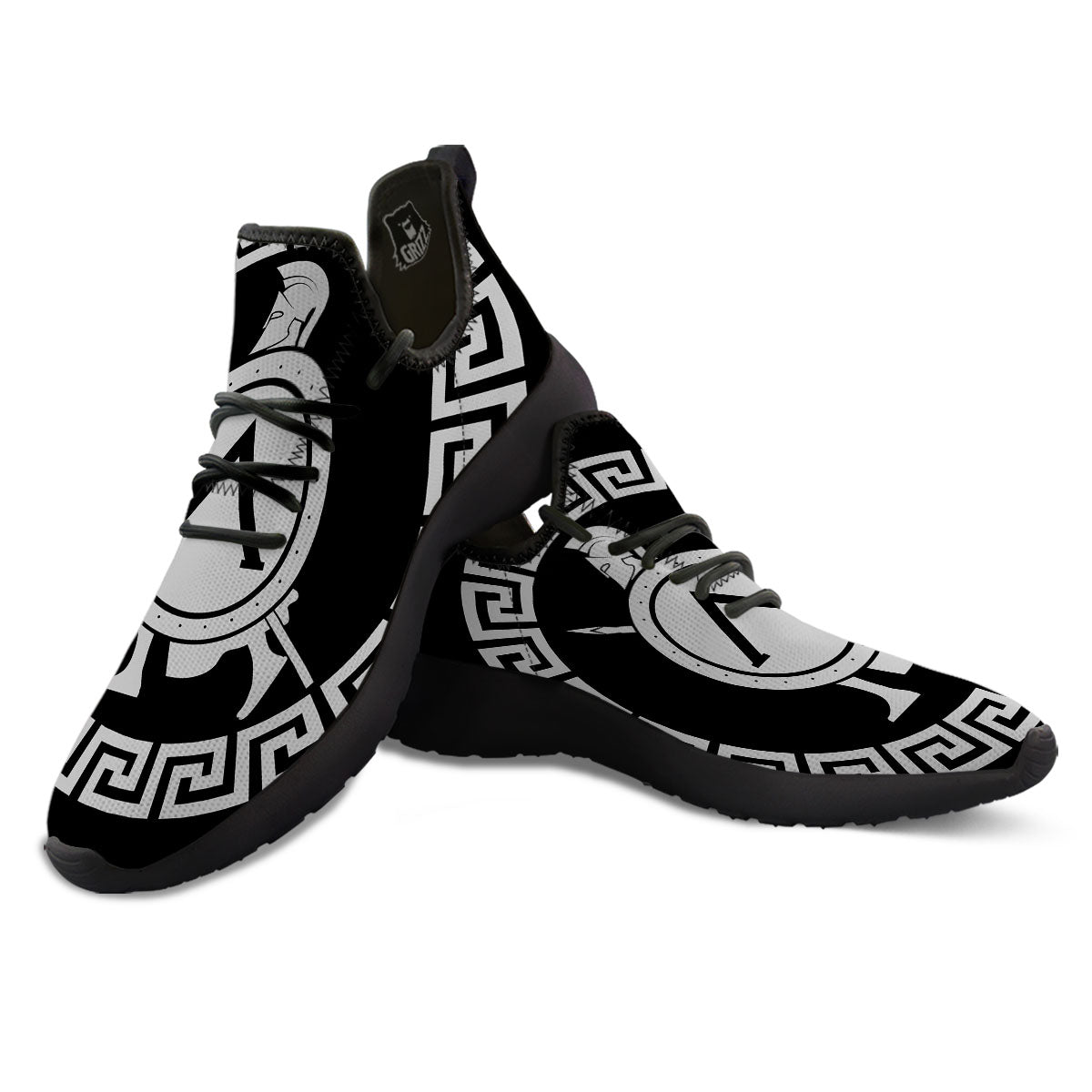 Spartan Warrior White And Black Print Black Athletic Shoes-grizzshop