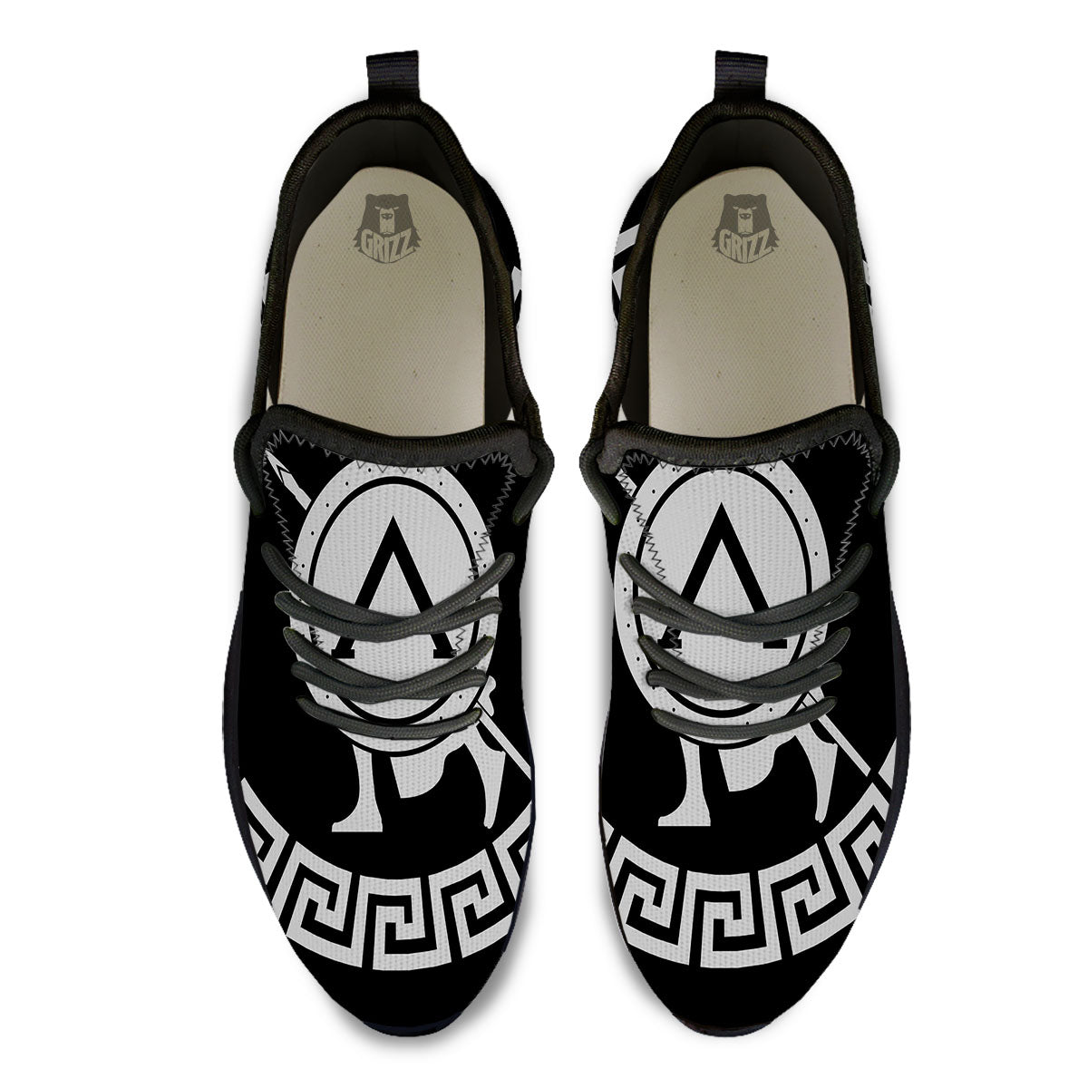 Spartan Warrior White And Black Print Black Athletic Shoes-grizzshop