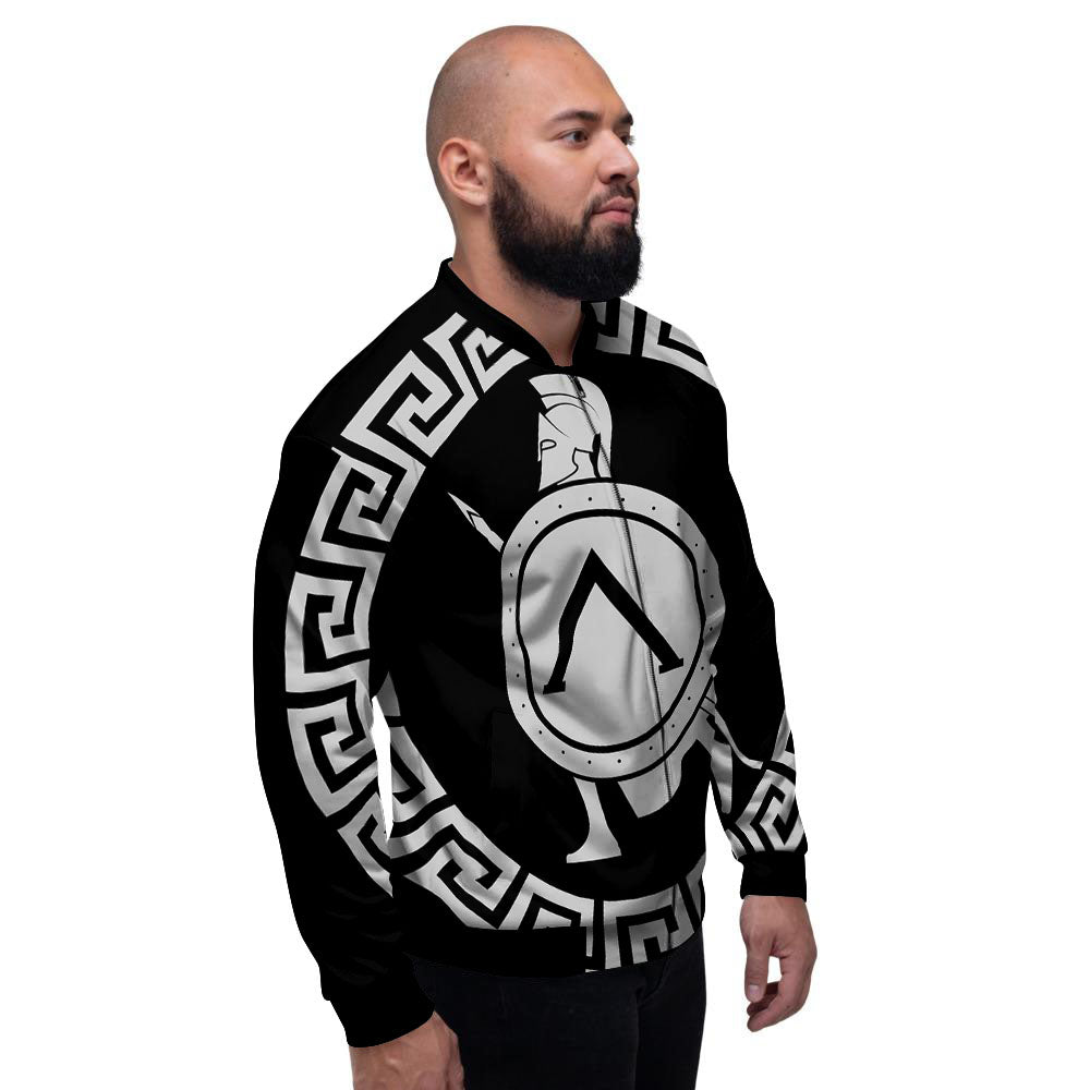 Spartan Warrior White And Black Print Men's Bomber Jacket-grizzshop