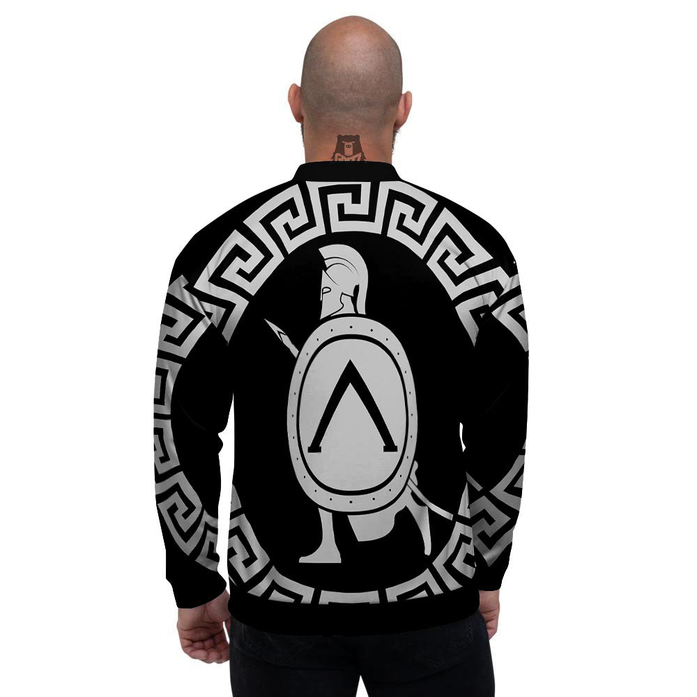 Spartan Warrior White And Black Print Men's Bomber Jacket-grizzshop