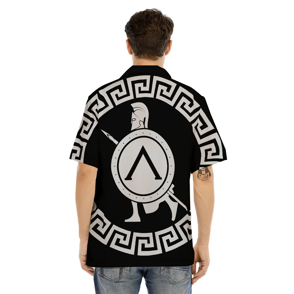 Spartan Warrior White And Black Print Men's Hawaiian Shirt-grizzshop