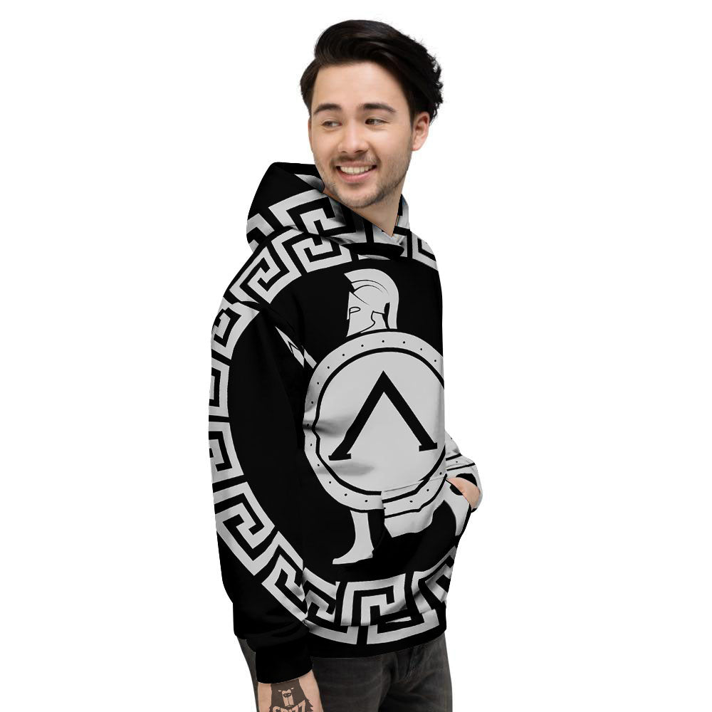 Spartan Warrior White And Black Print Men's Hoodie-grizzshop