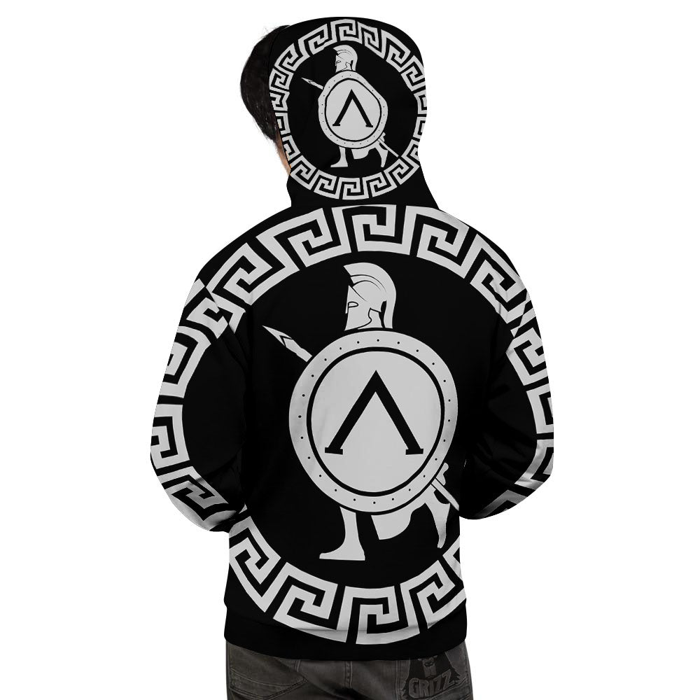 Spartan Warrior White And Black Print Men's Hoodie-grizzshop
