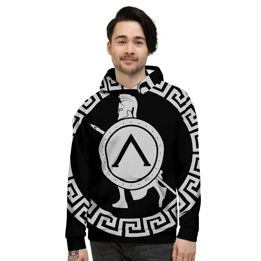 Spartan Warrior White And Black Print Men's Hoodie-grizzshop