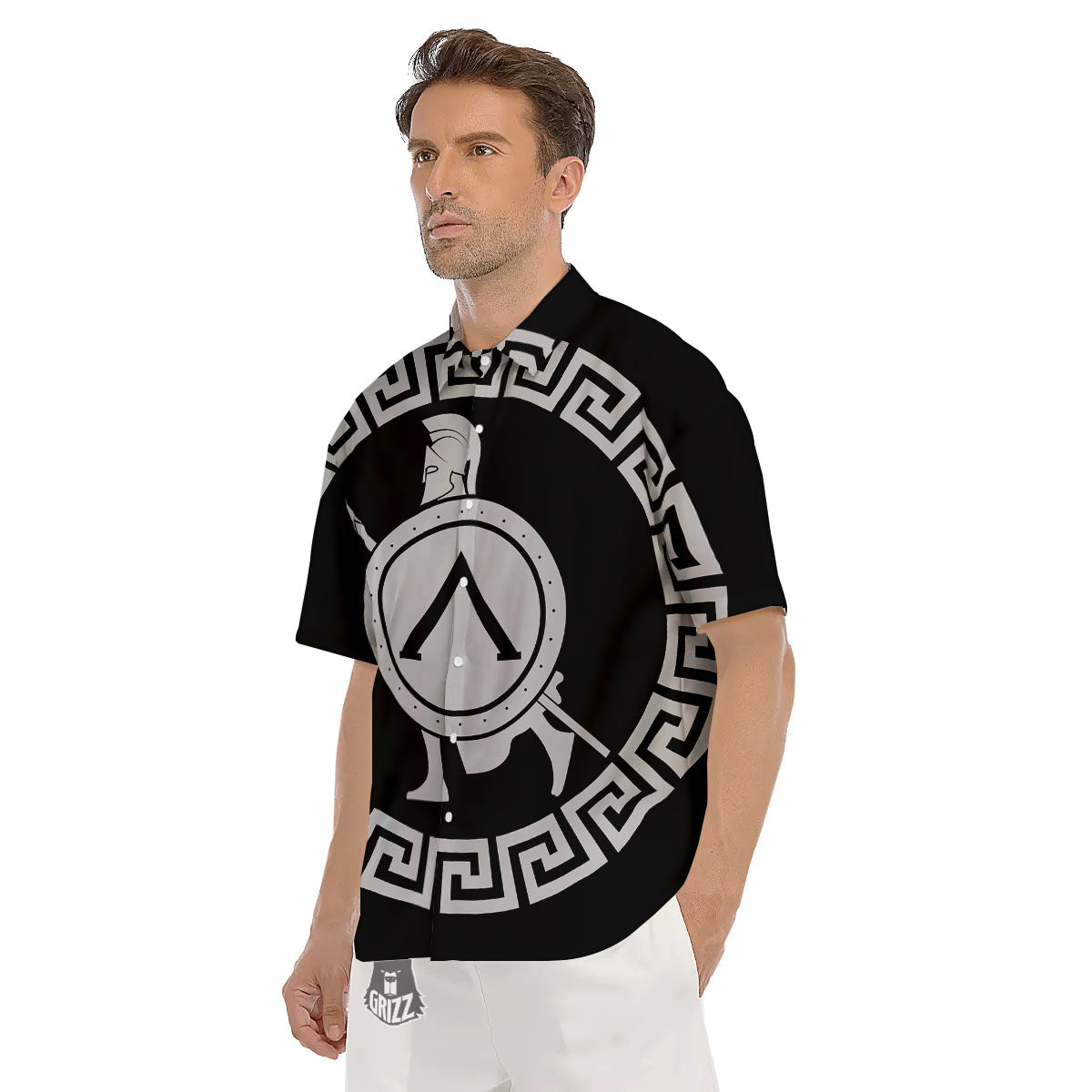 Spartan Warrior White And Black Print Men's Short Sleeve Shirts-grizzshop