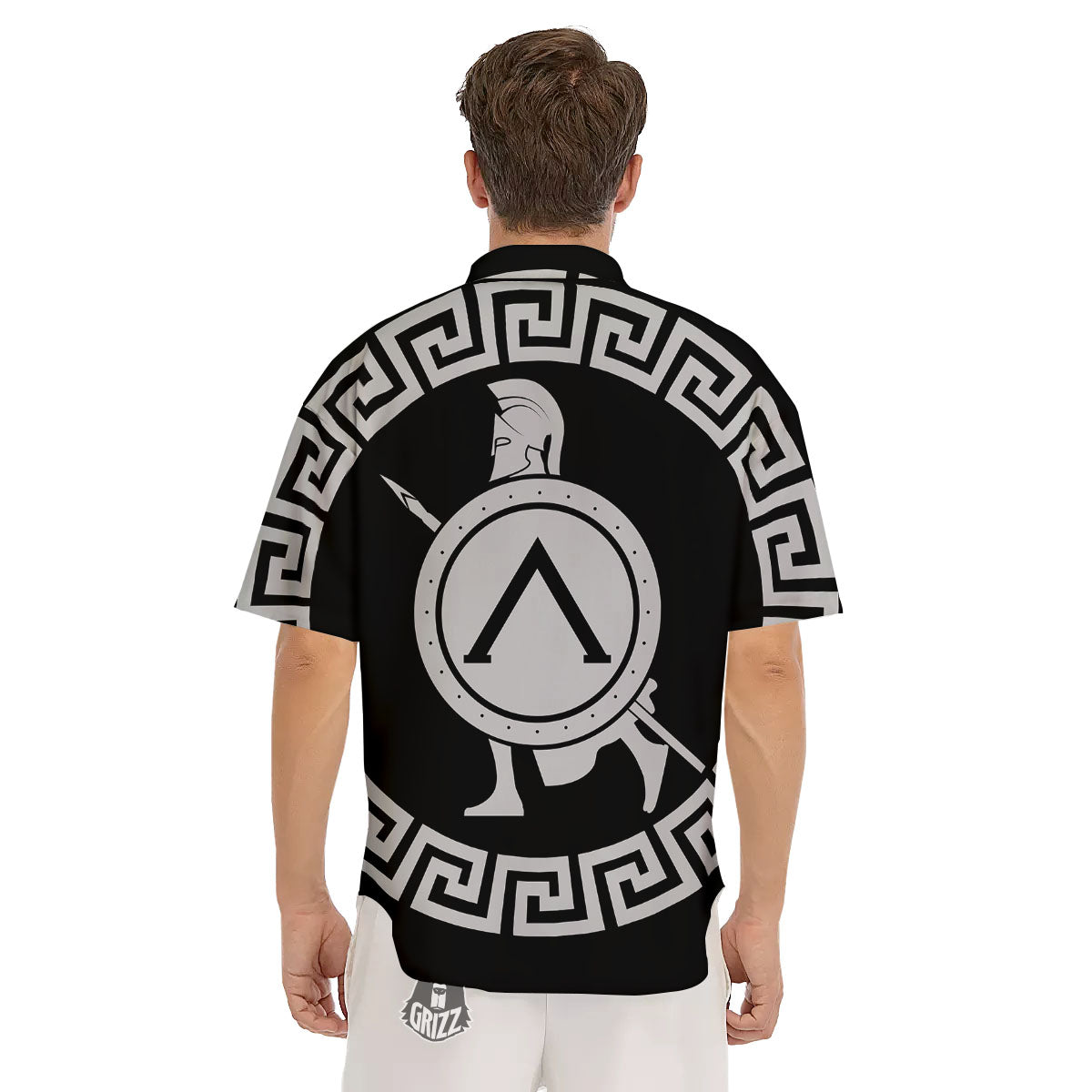 Spartan Warrior White And Black Print Men's Short Sleeve Shirts-grizzshop