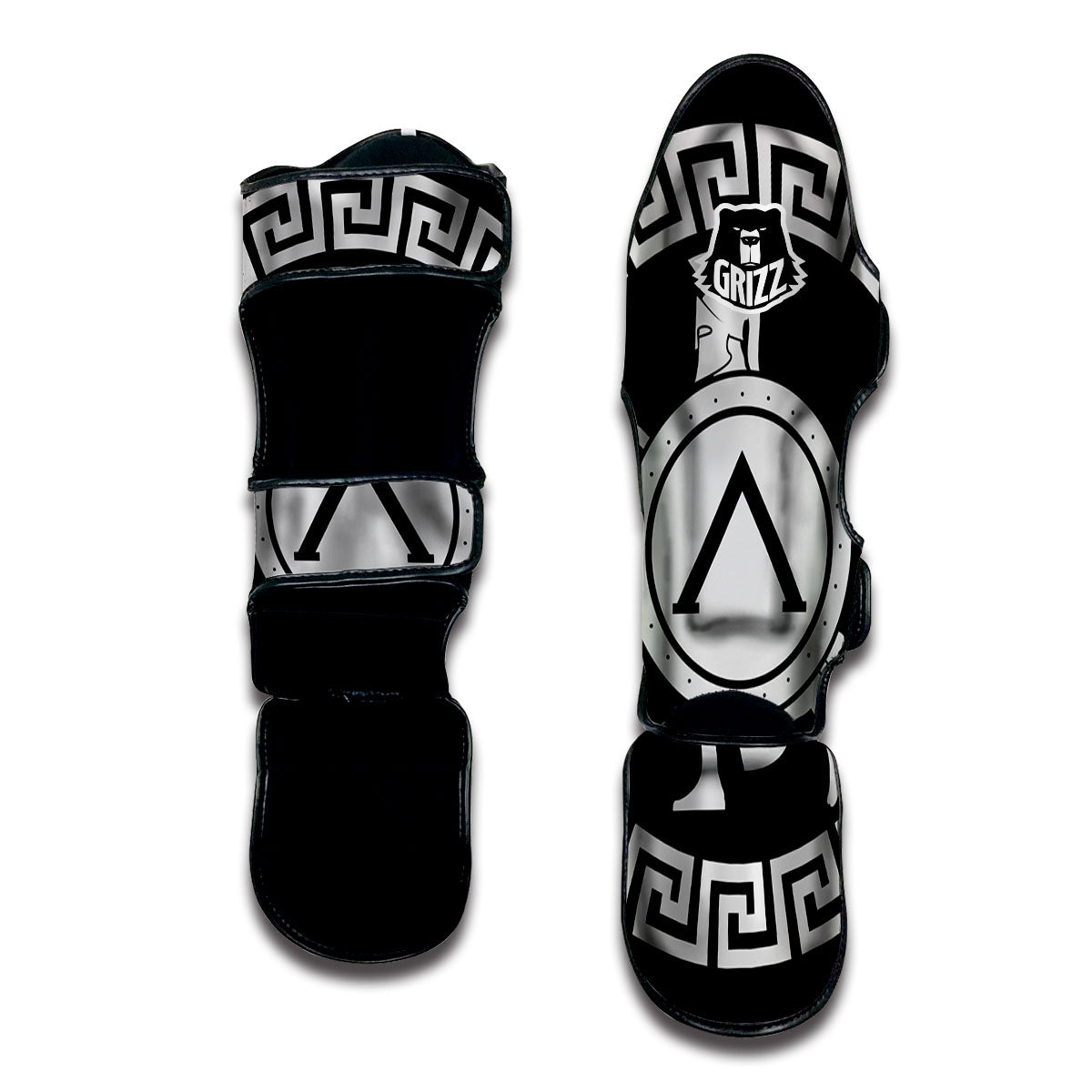 Spartan Warrior White And Black Print Muay Thai Shin Guards-grizzshop