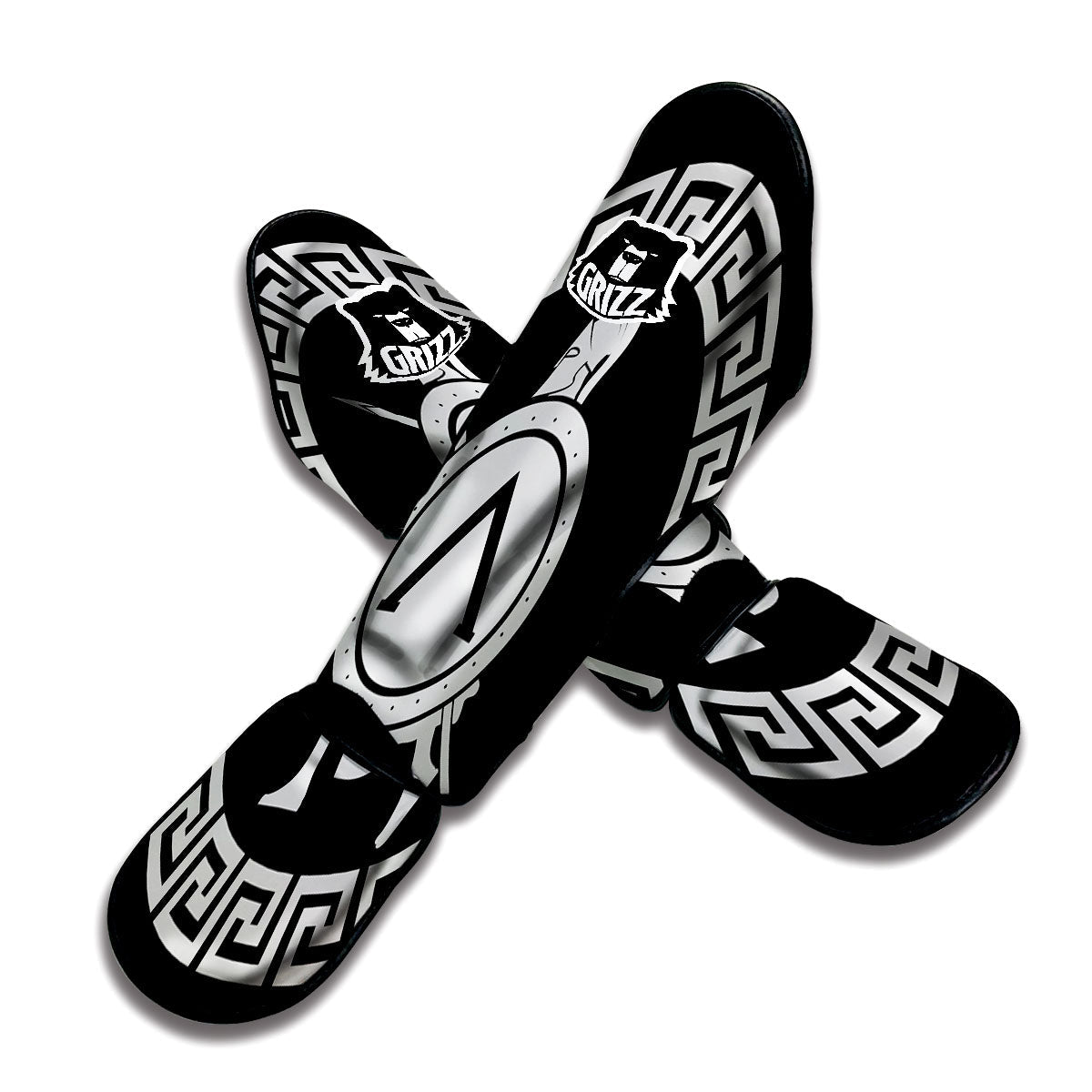 Spartan Warrior White And Black Print Muay Thai Shin Guards-grizzshop