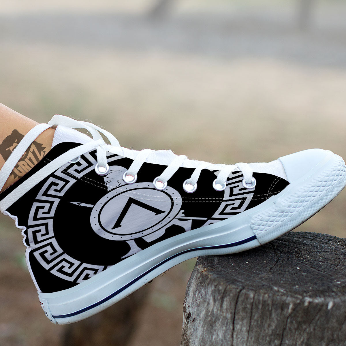 Spartan Warrior White And Black Print White High Top Shoes-grizzshop