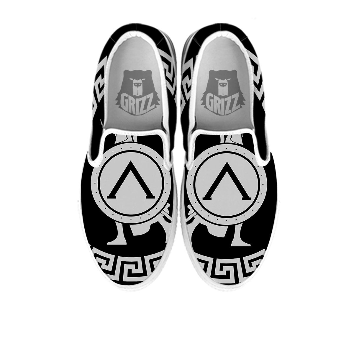 Spartan Warrior White And Black Print White Slip On Shoes-grizzshop
