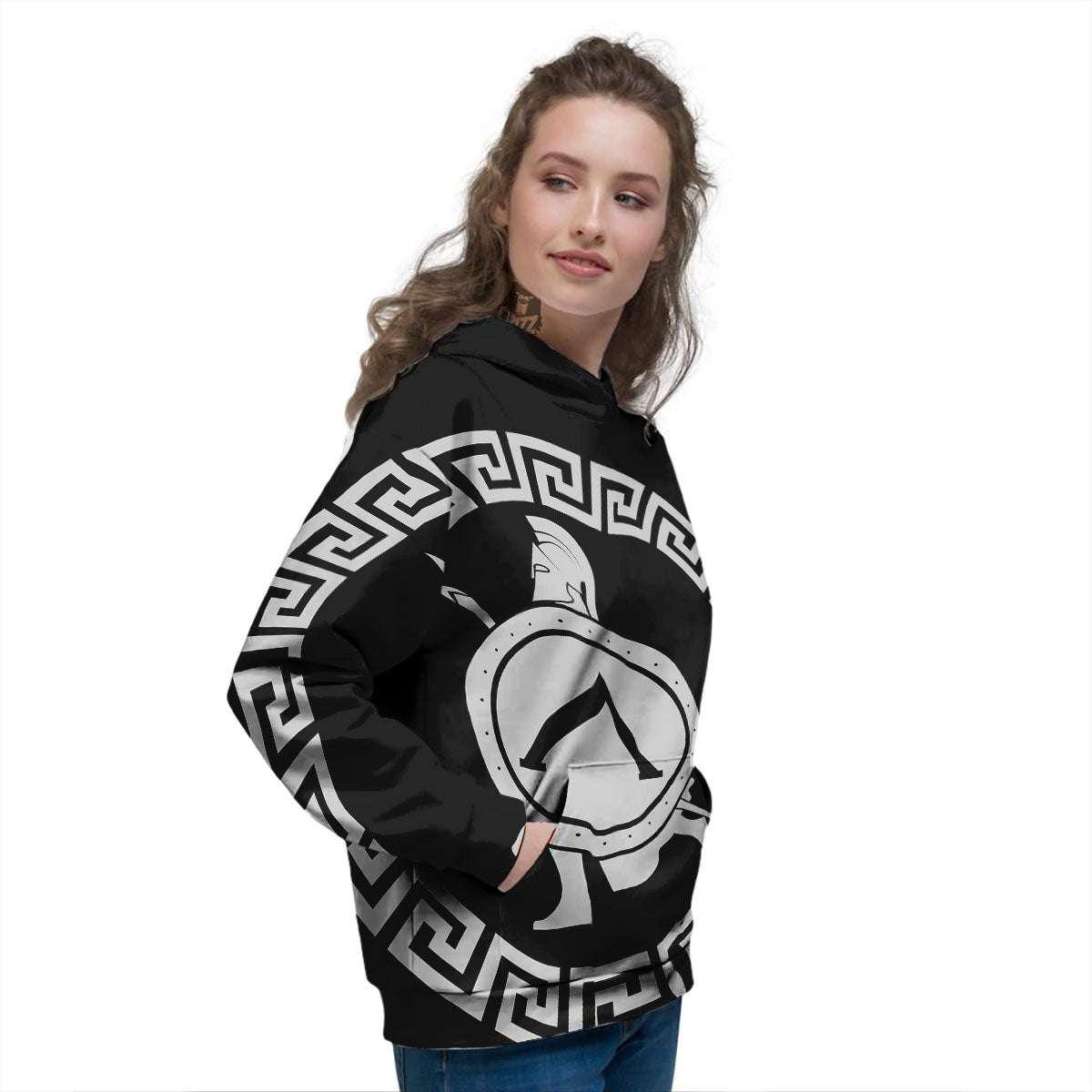 Spartan Warrior White And Black Print Women's Hoodie-grizzshop