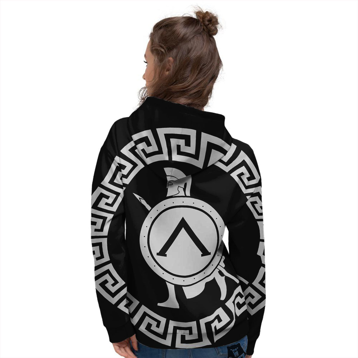 Spartan Warrior White And Black Print Women's Hoodie-grizzshop