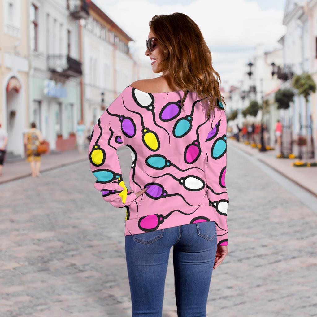 Sperm Anatomy Pattern Print Women Off Shoulder Sweatshirt-grizzshop