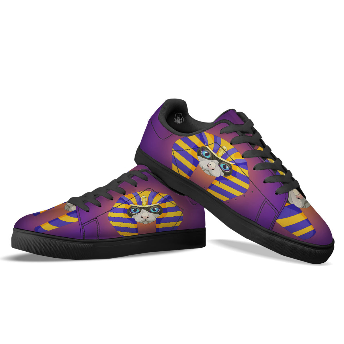 Sphynx Cat Pharaoh Print Black Low Top Sneakers-grizzshop