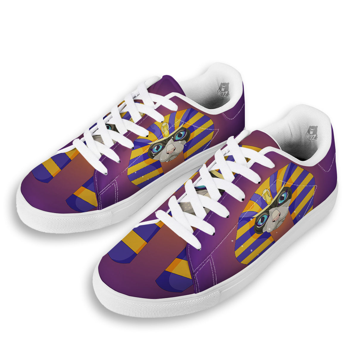 Sphynx Cat Pharaoh Print White Low Top Sneakers-grizzshop