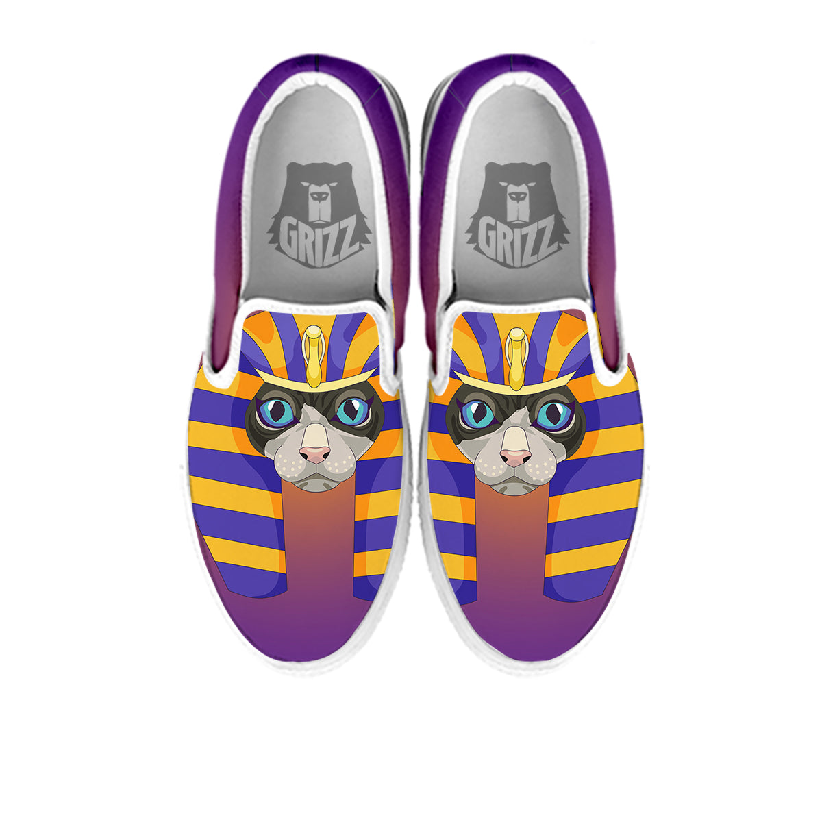 Sphynx Cat Pharaoh Print White Slip On Shoes-grizzshop
