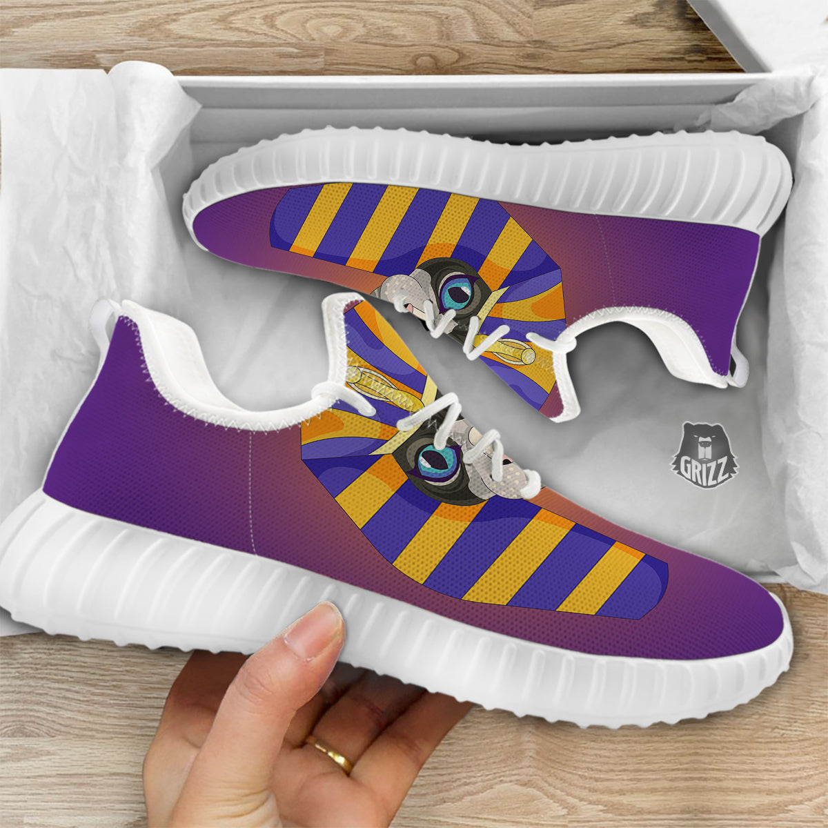 Sphynx Cat Pharaoh Print White Walking Shoes-grizzshop