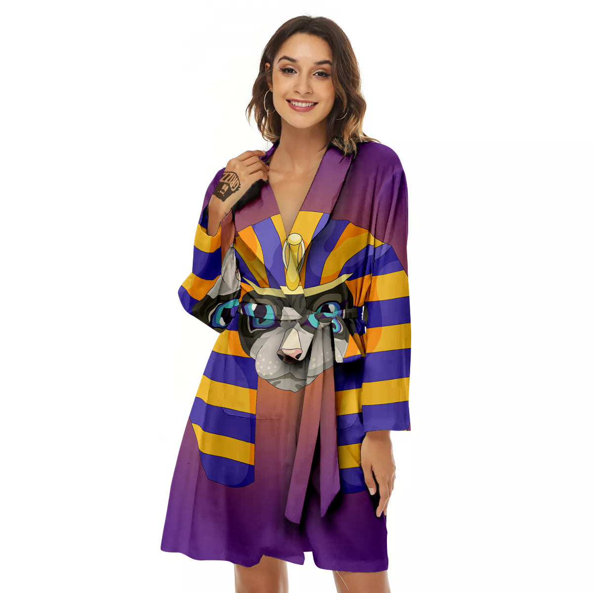 Sphynx Cat Pharaoh Print Women's Robe-grizzshop