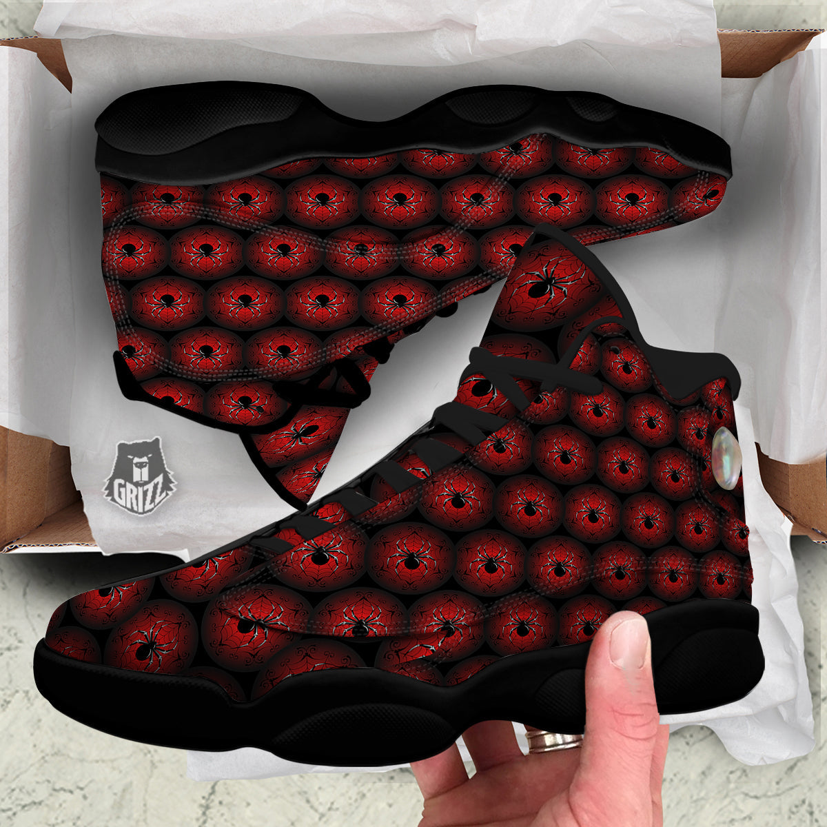 Spider Black And Red Spider Web Print Pattern Black Basketball Shoes-grizzshop