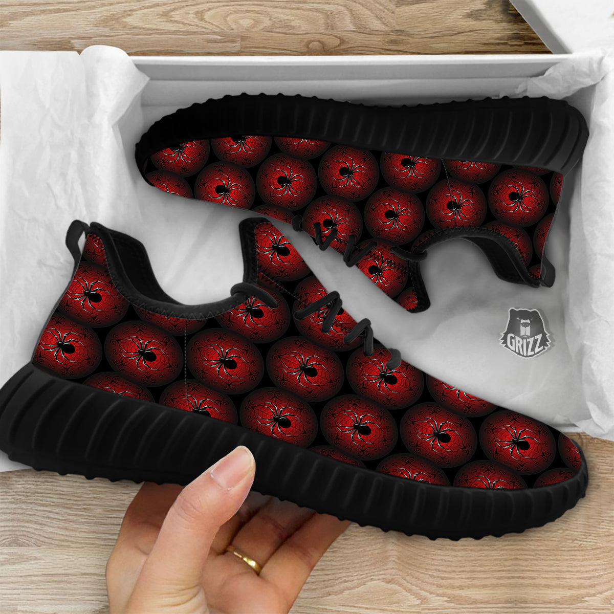 Spider Black And Red Spider Web Print Pattern Black Walking Shoes-grizzshop