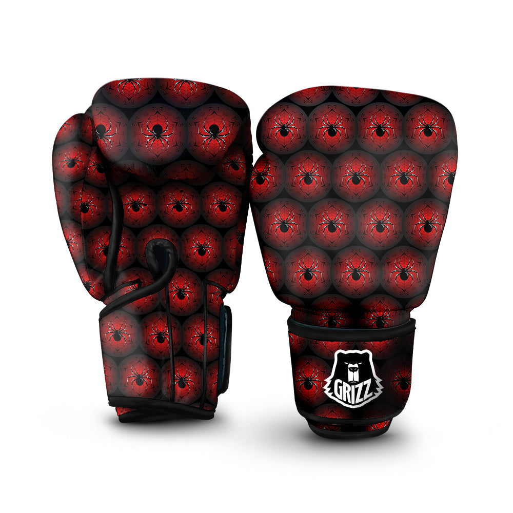 Spider Black And Red Spider Web Print Pattern Boxing Gloves-grizzshop