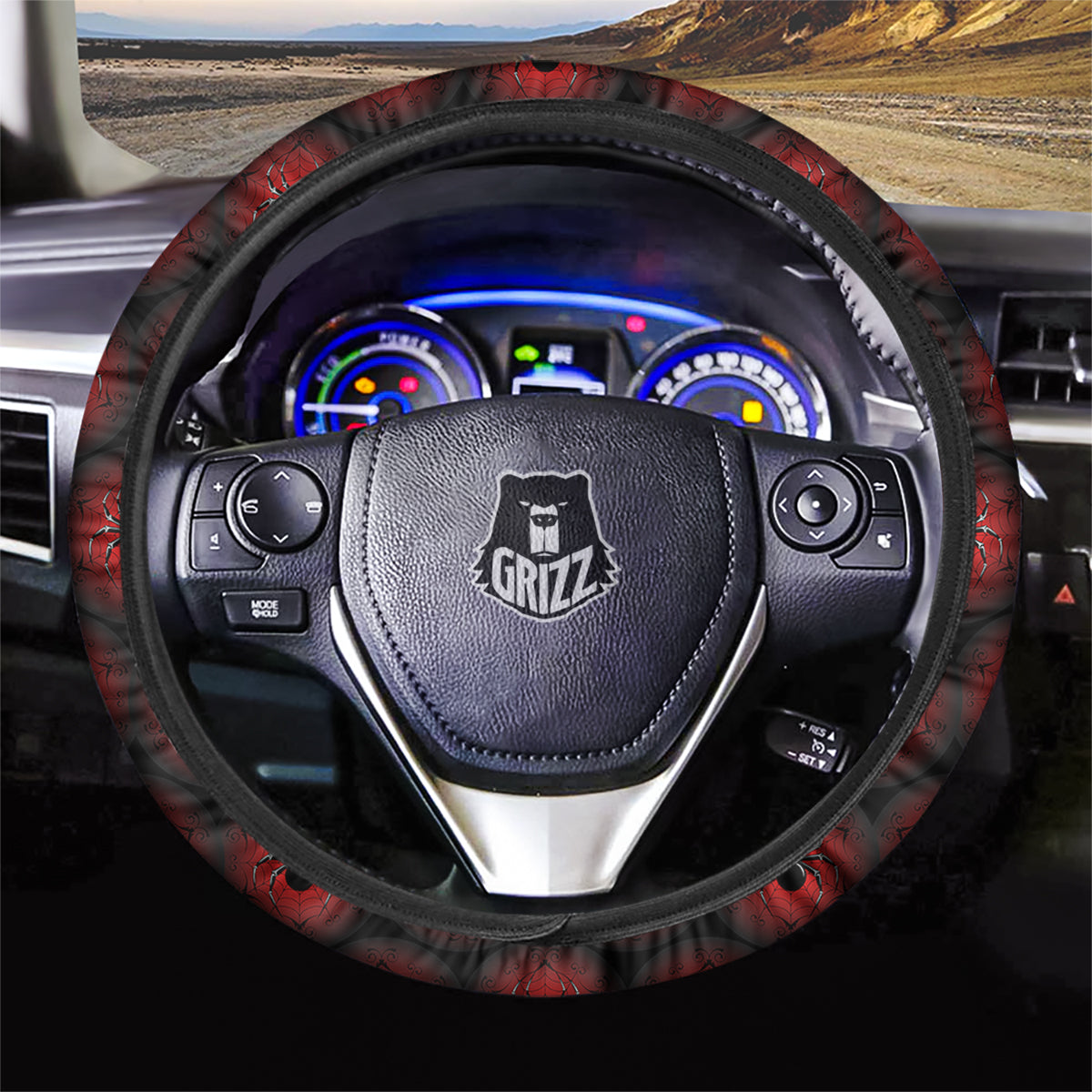 Spider Black And Red Spider Web Print Pattern Car Steering Wheel Cover-grizzshop