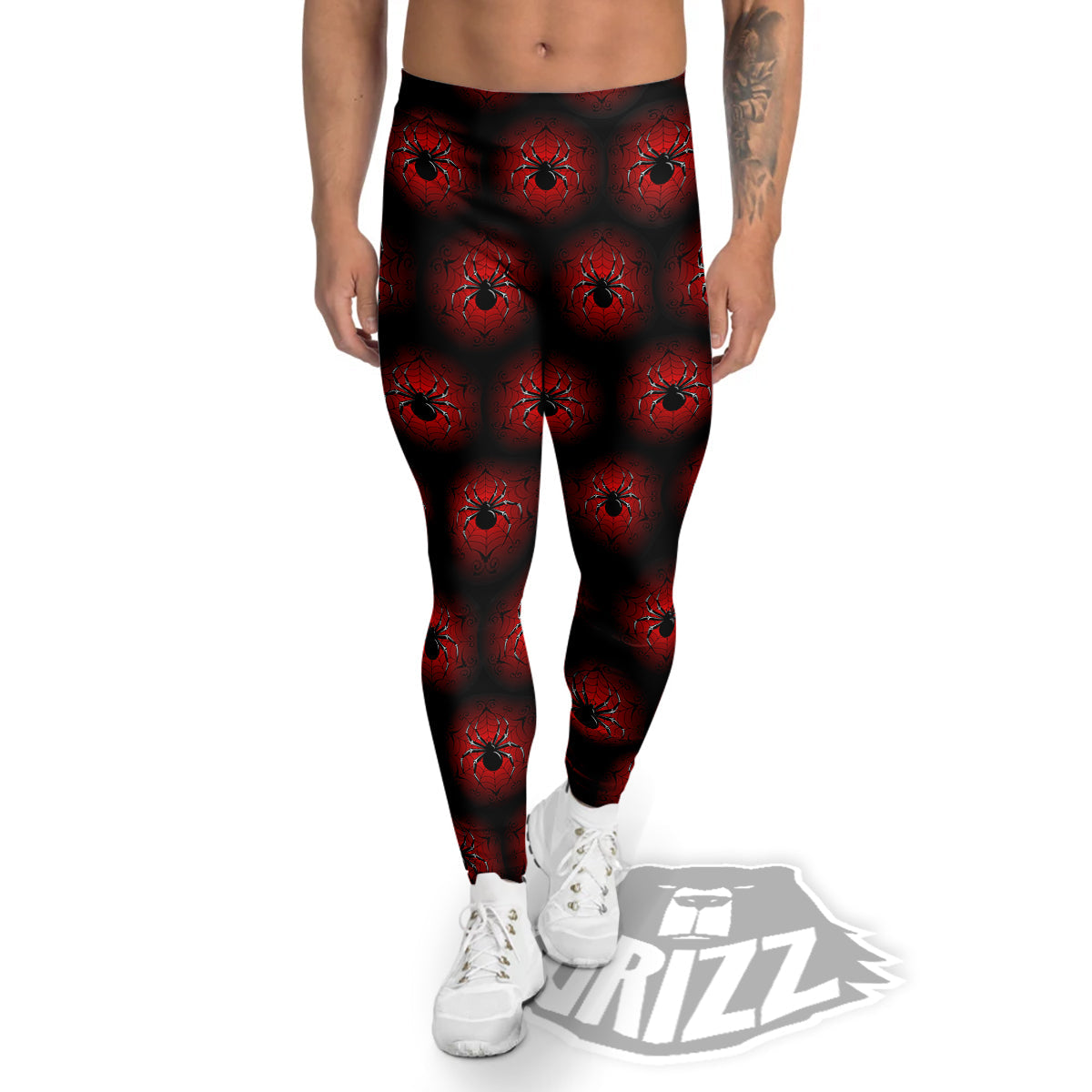 Spider Black And Red Spider Web Print Pattern Men's Leggings-grizzshop
