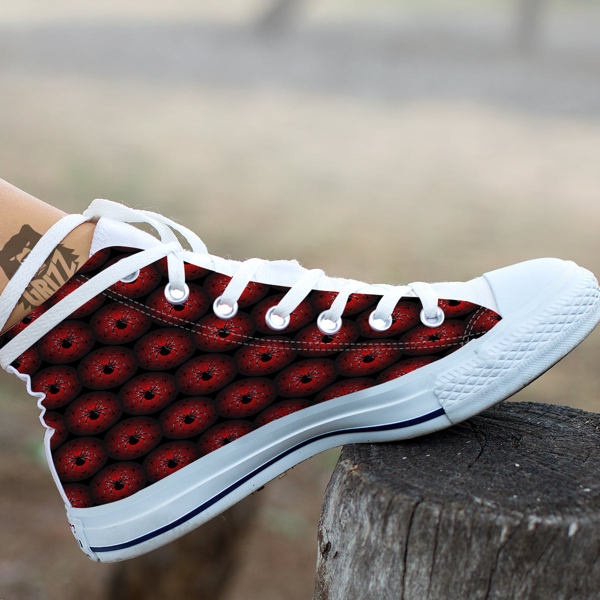 Spider Black And Red Spider Web Print Pattern White High Top Shoes-grizzshop