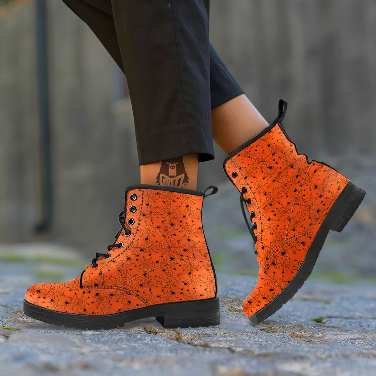 Spider Halloween Print Pattern Leather Boots-grizzshop