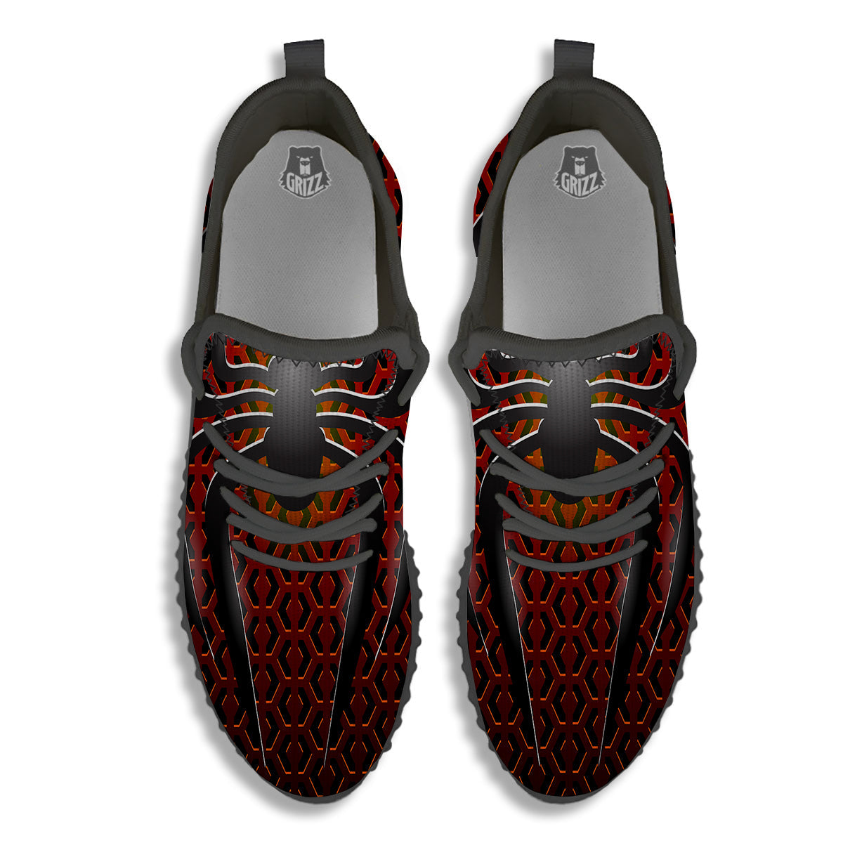 Spider Icon on Red Metal Print Black Walking Shoes-grizzshop