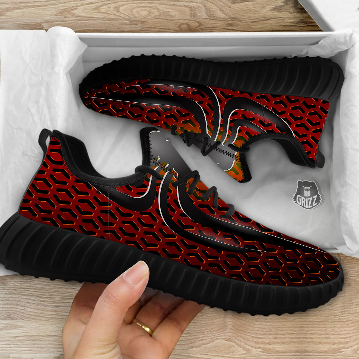 Spider Icon on Red Metal Print Black Walking Shoes-grizzshop