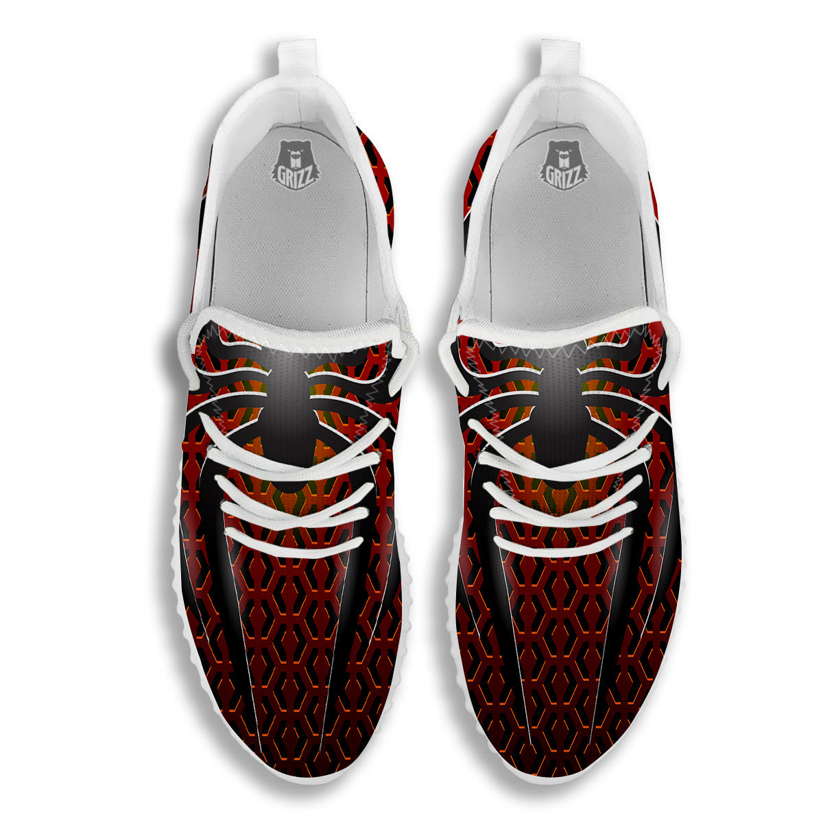 Spider Icon on Red Metal Print White Walking Shoes-grizzshop