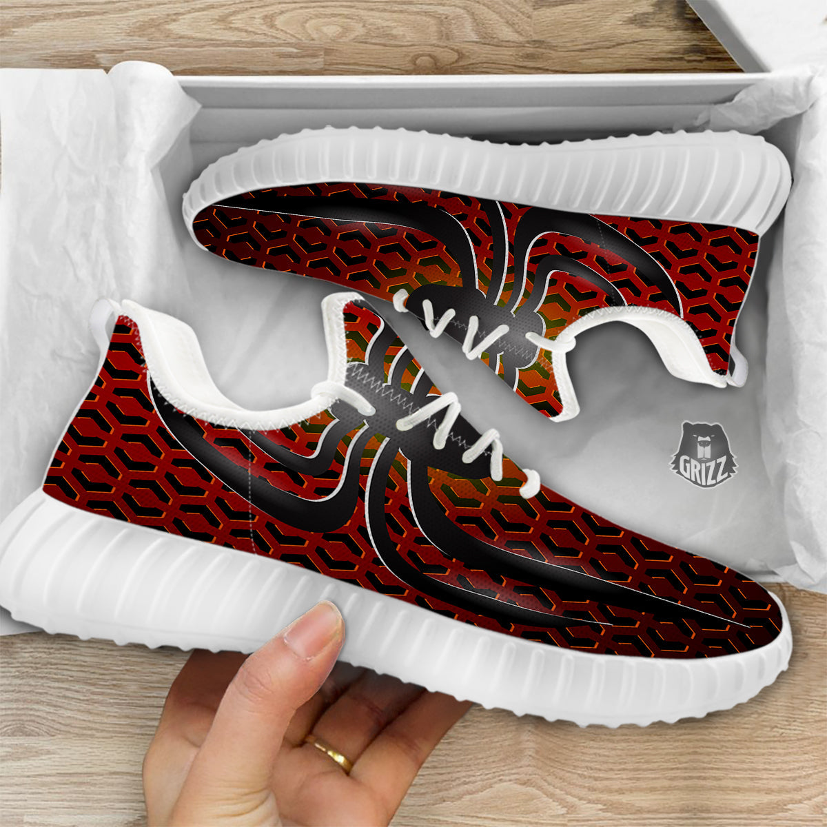 Spider Icon on Red Metal Print White Walking Shoes-grizzshop
