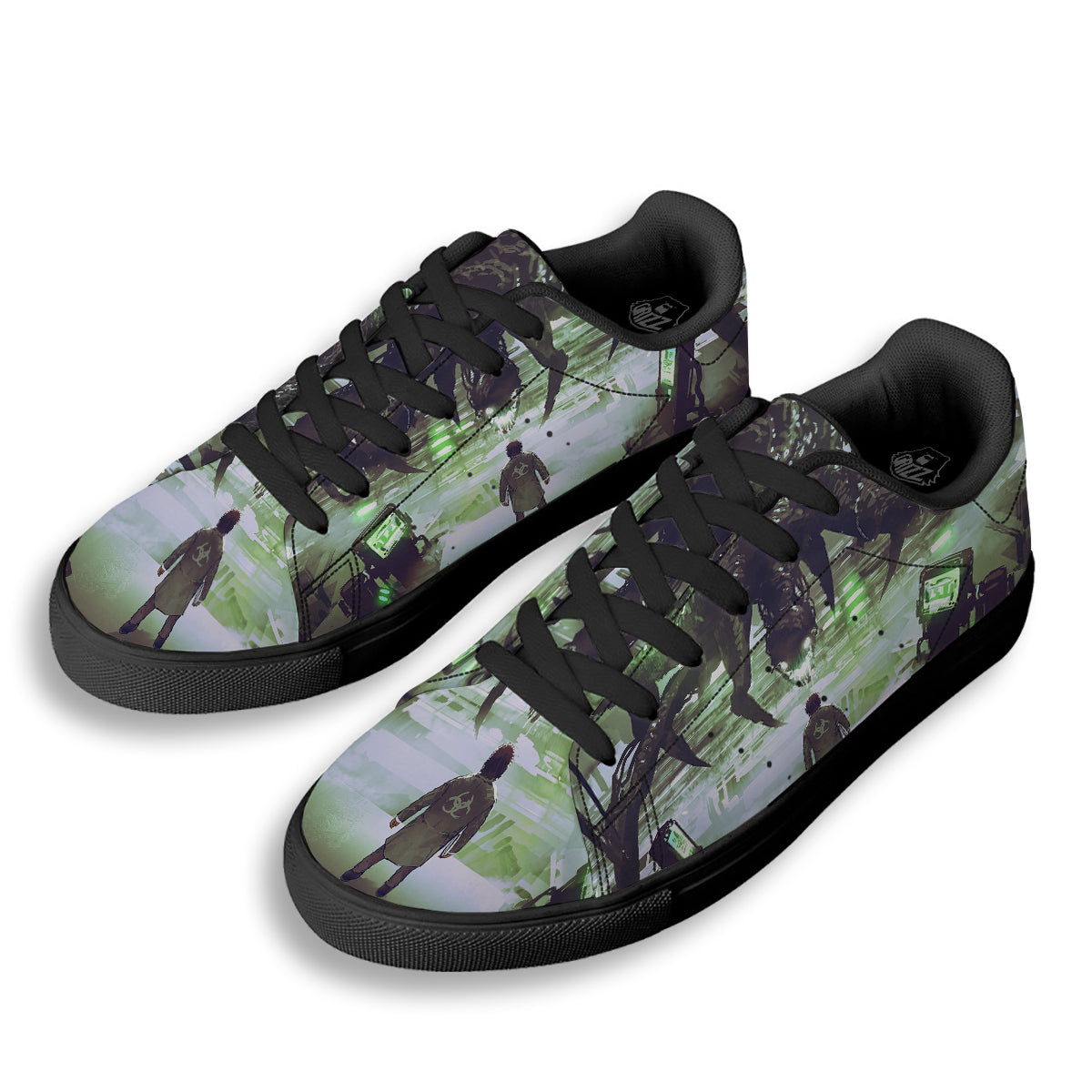 Spider Monster Print Black Low Top Sneakers-grizzshop