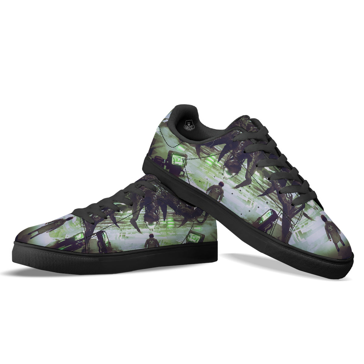 Spider Monster Print Black Low Top Sneakers-grizzshop
