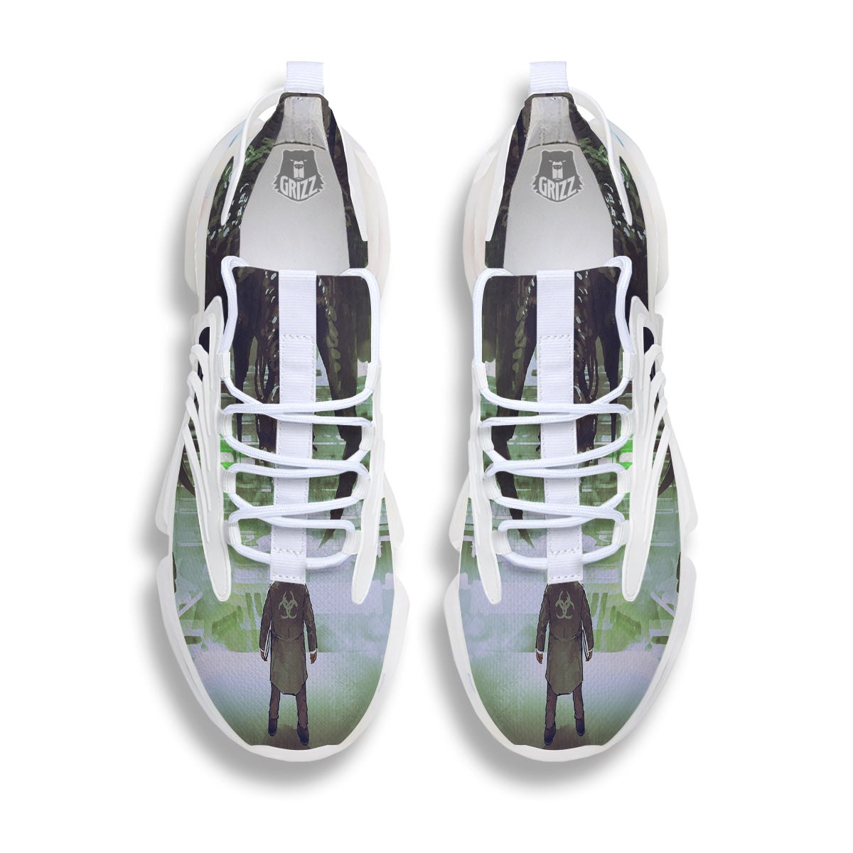 Spider Monster Print White Gym Shoes-grizzshop