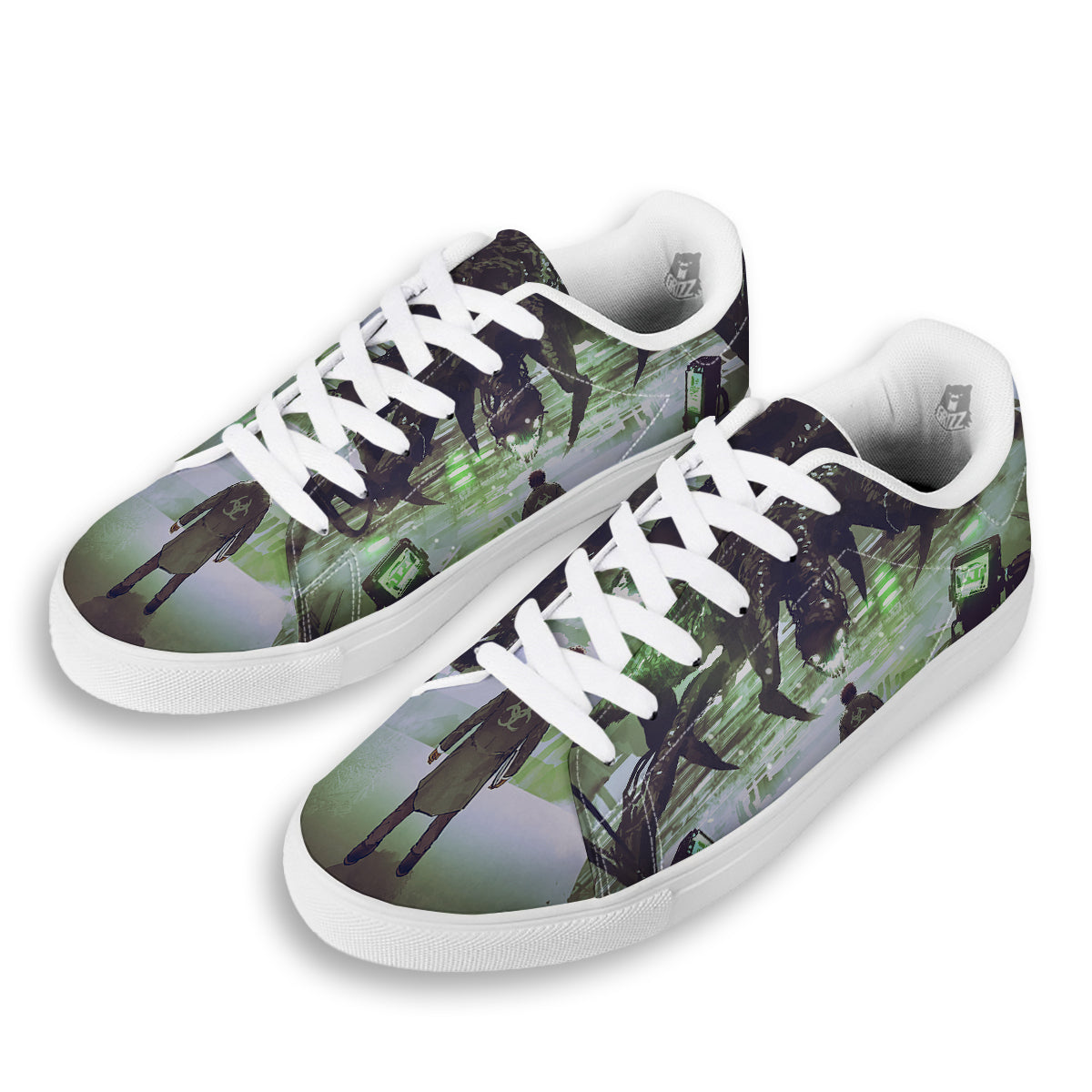 Spider Monster Print White Low Top Sneakers-grizzshop