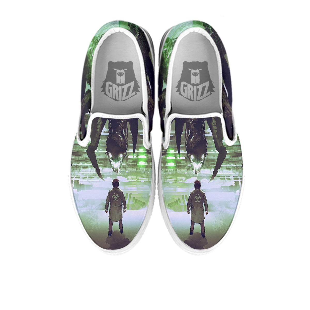Spider Monster Print White Slip On Shoes-grizzshop