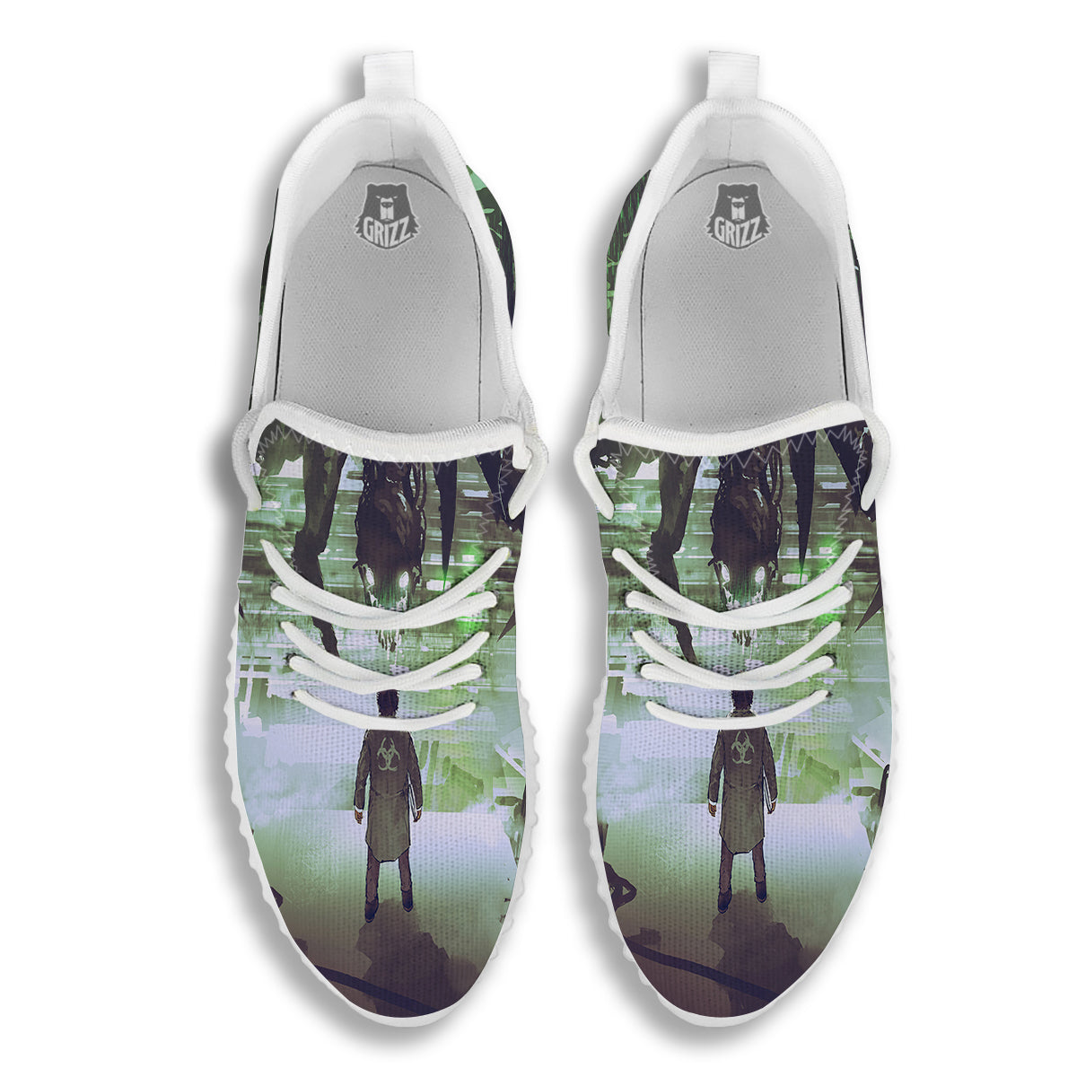 Spider Monster Print White Walking Shoes-grizzshop