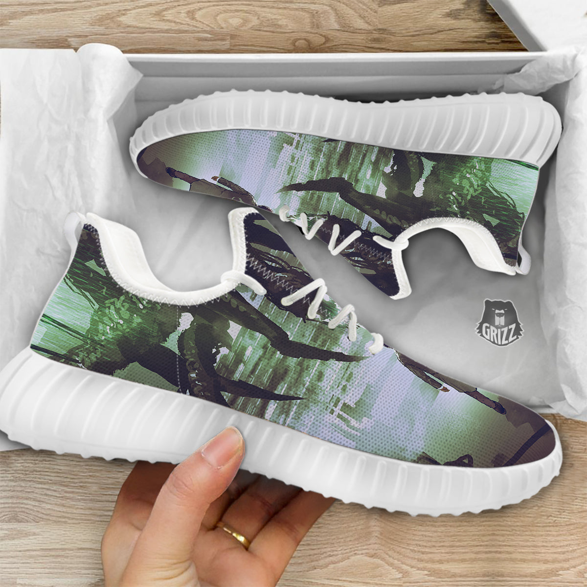 Spider Monster Print White Walking Shoes-grizzshop
