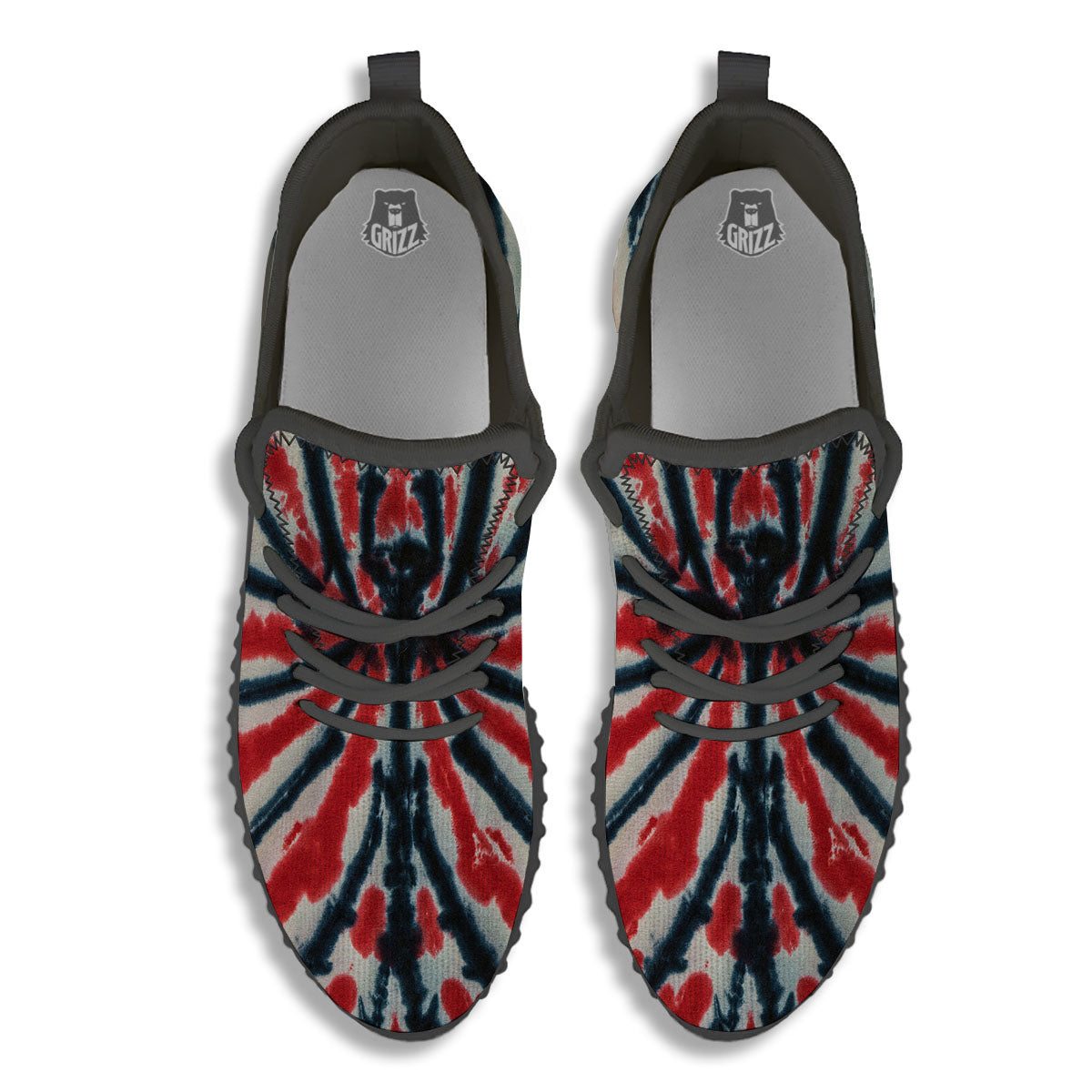 Spider Tie Dye Red And Black Print Black Walking Shoes-grizzshop