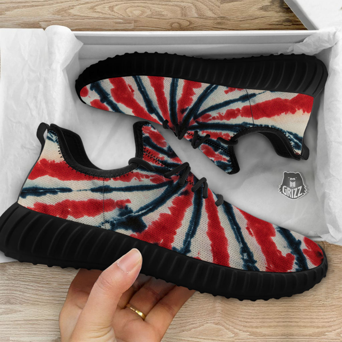 Spider Tie Dye Red And Black Print Black Walking Shoes-grizzshop