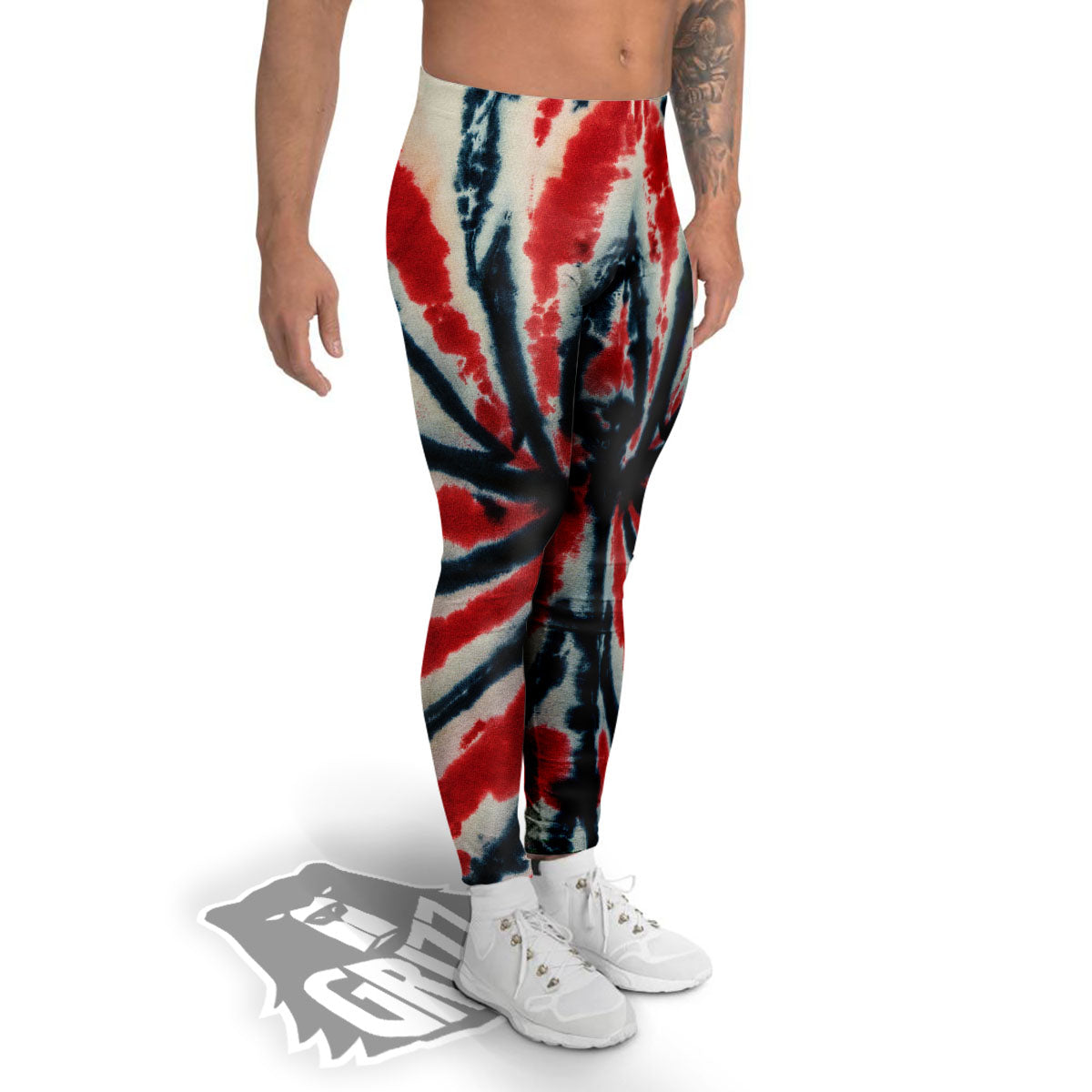 Spider Tie Dye Red And Black Print Men's Leggings-grizzshop