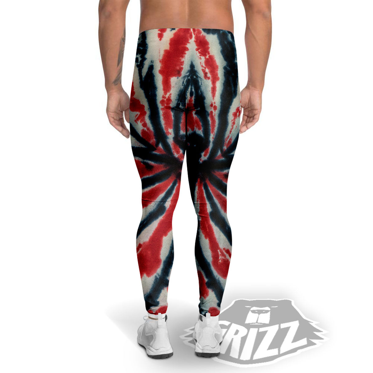 Spider Tie Dye Red And Black Print Men's Leggings-grizzshop