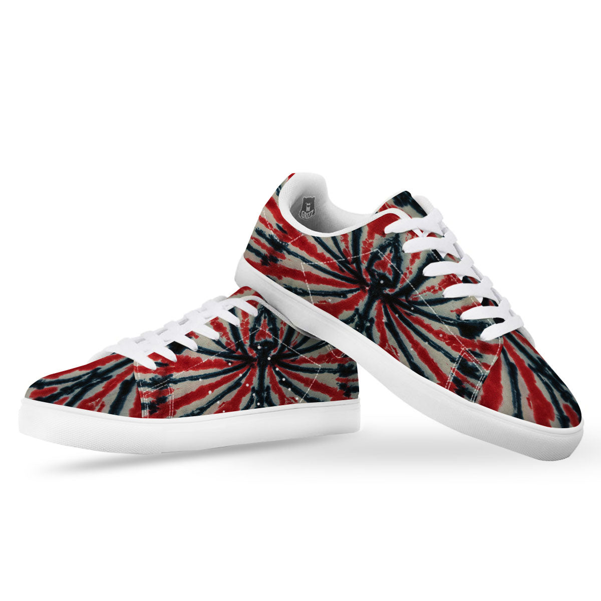 Spider Tie Dye Red And Black Print White Low Top Sneakers-grizzshop