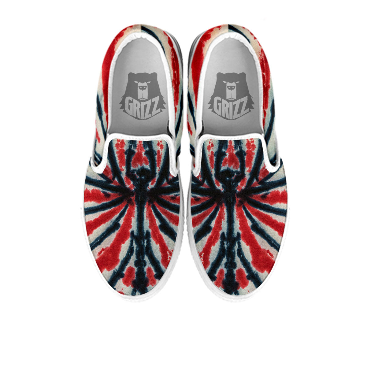 Spider Tie Dye Red And Black Print White Slip On Shoes-grizzshop