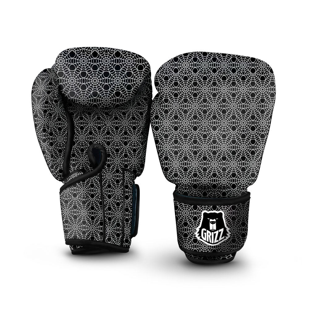 Spider Web Black Print Pattern Boxing Gloves-grizzshop