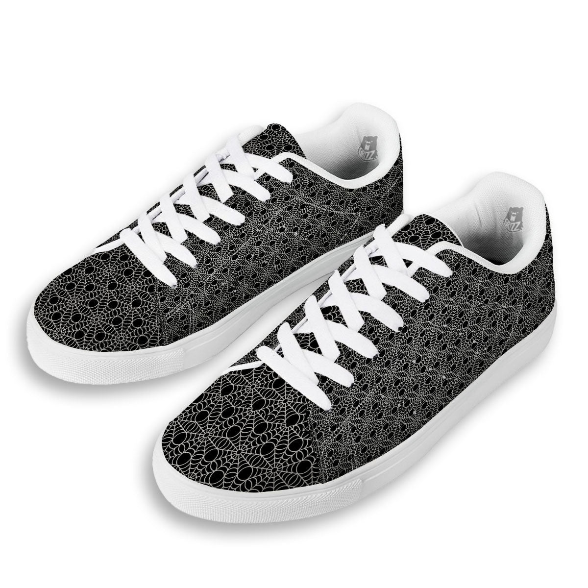 Spider Web Black Print Pattern White Low Top Sneakers-grizzshop