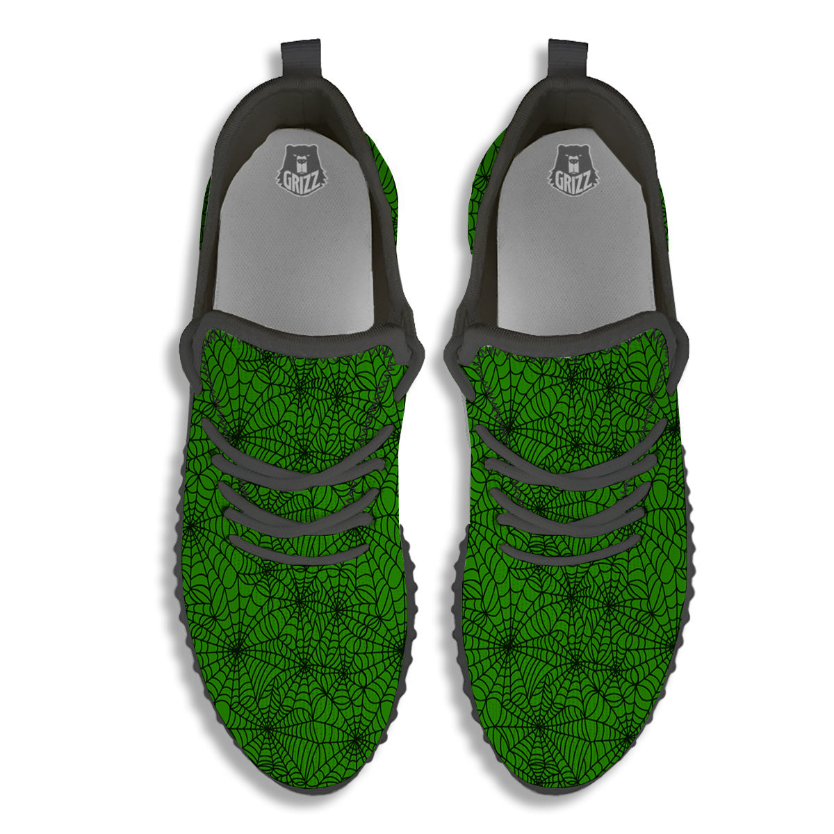 Spider Web Green And Black Print Pattern Black Walking Shoes-grizzshop