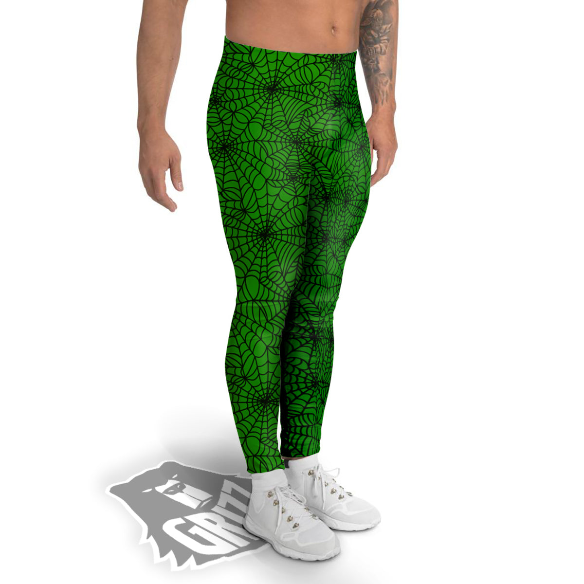 Spider Web Green And Black Print Pattern Men's Leggings-grizzshop